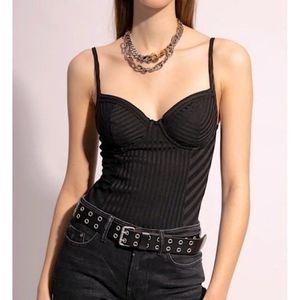 All Saints Black Striped Bodysuit